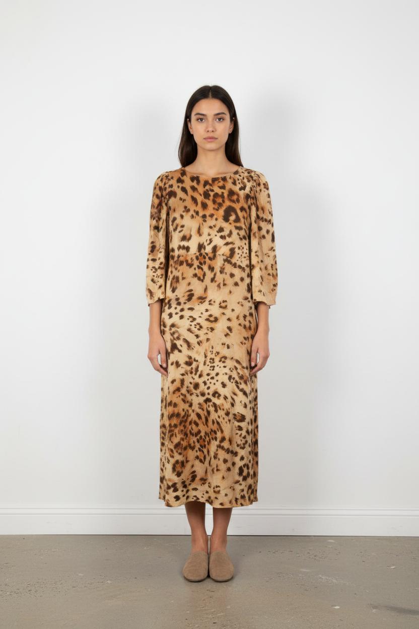 Robe Longue Léopard Beige et Marron - Taille M/38