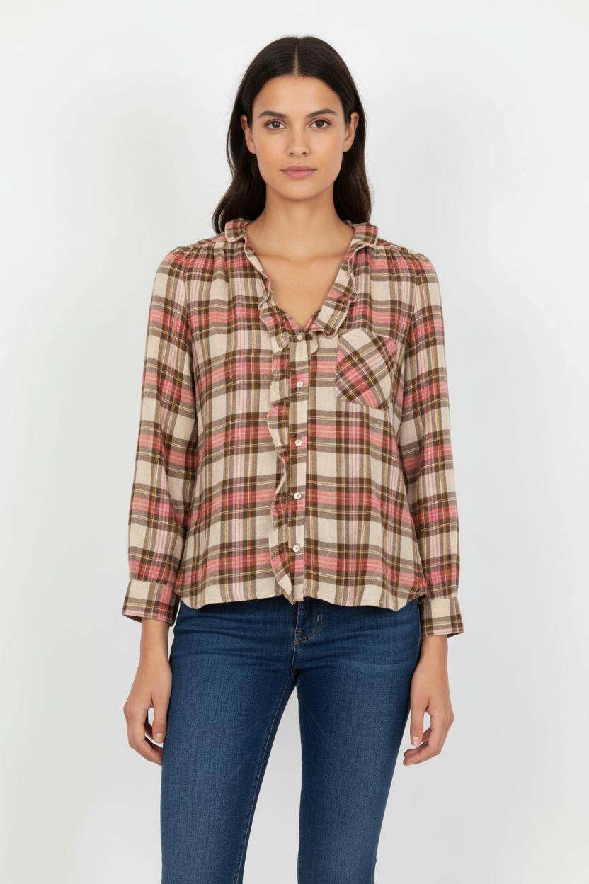 Chemise À Carreaux Beige et Marron - Taille M/38