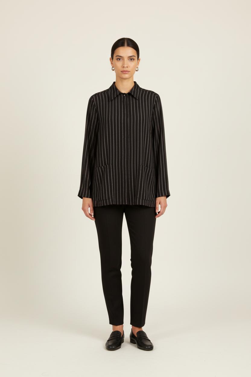 Chemise Noire à Rayures Blanches - Taille XXL/44 de la marque Marina Rinaldi | PARAD53850 - Vendu par Paradigme - Image 1