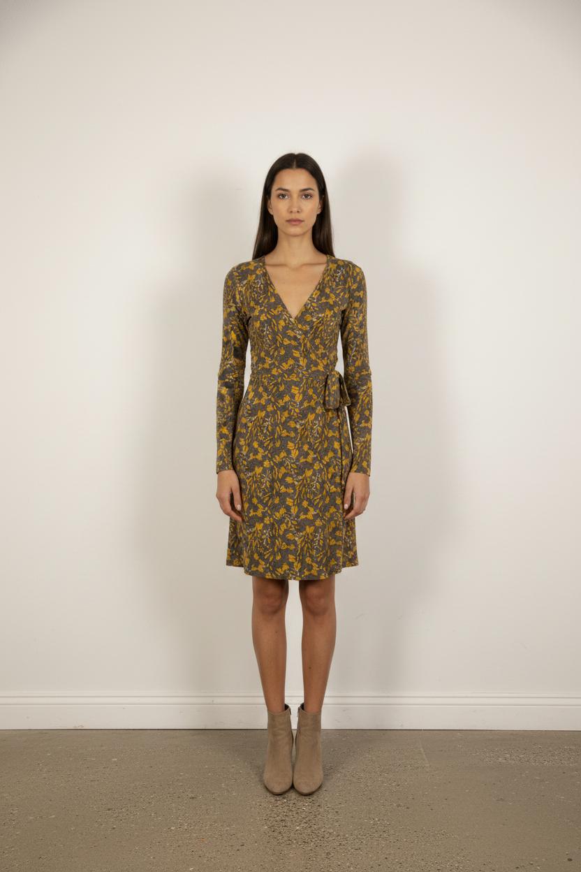 Robe Portefeuille Marron et Jaune - Taille XS/34