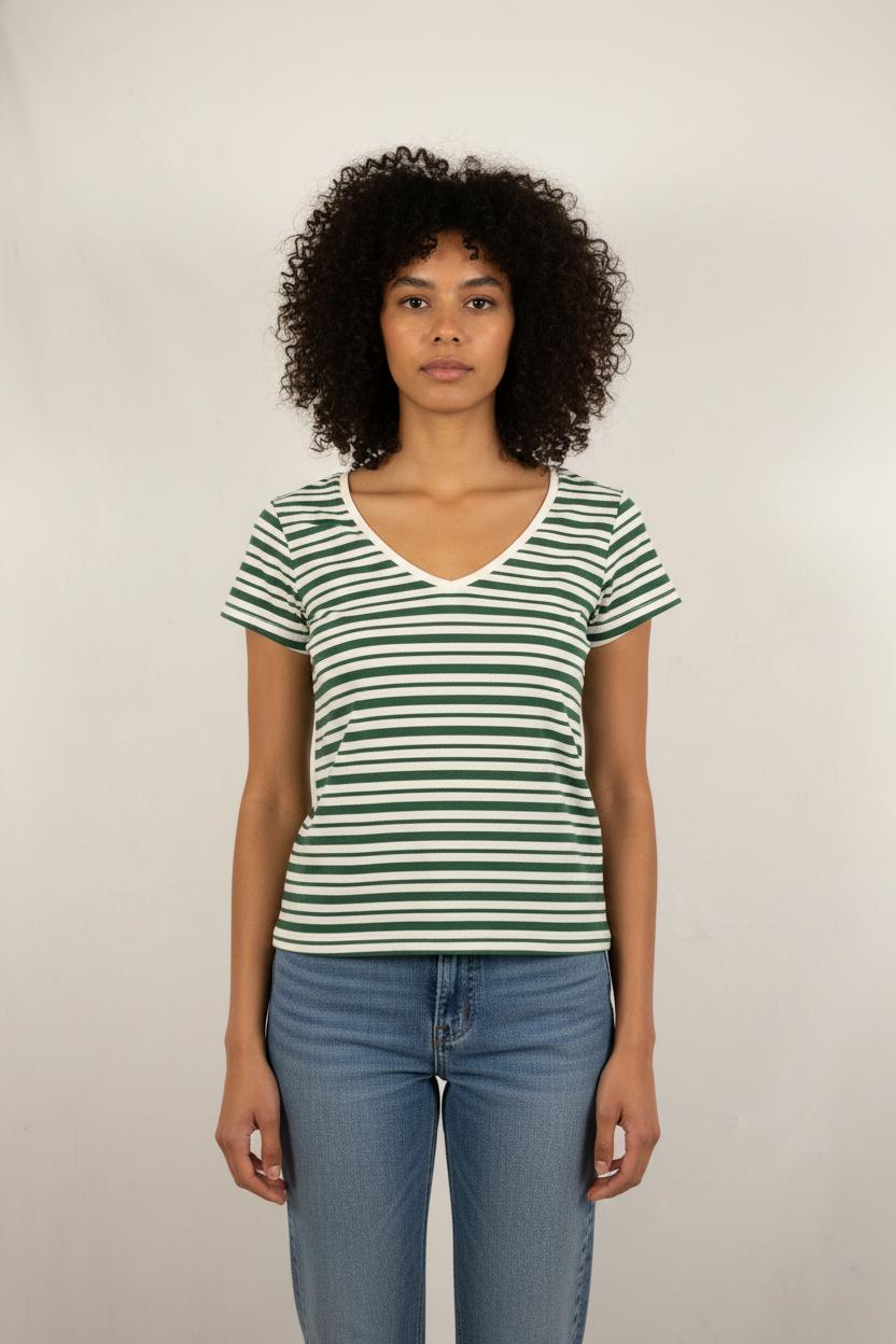 Tee-shirt Rayé Vert et Blanc - Taille XS/34