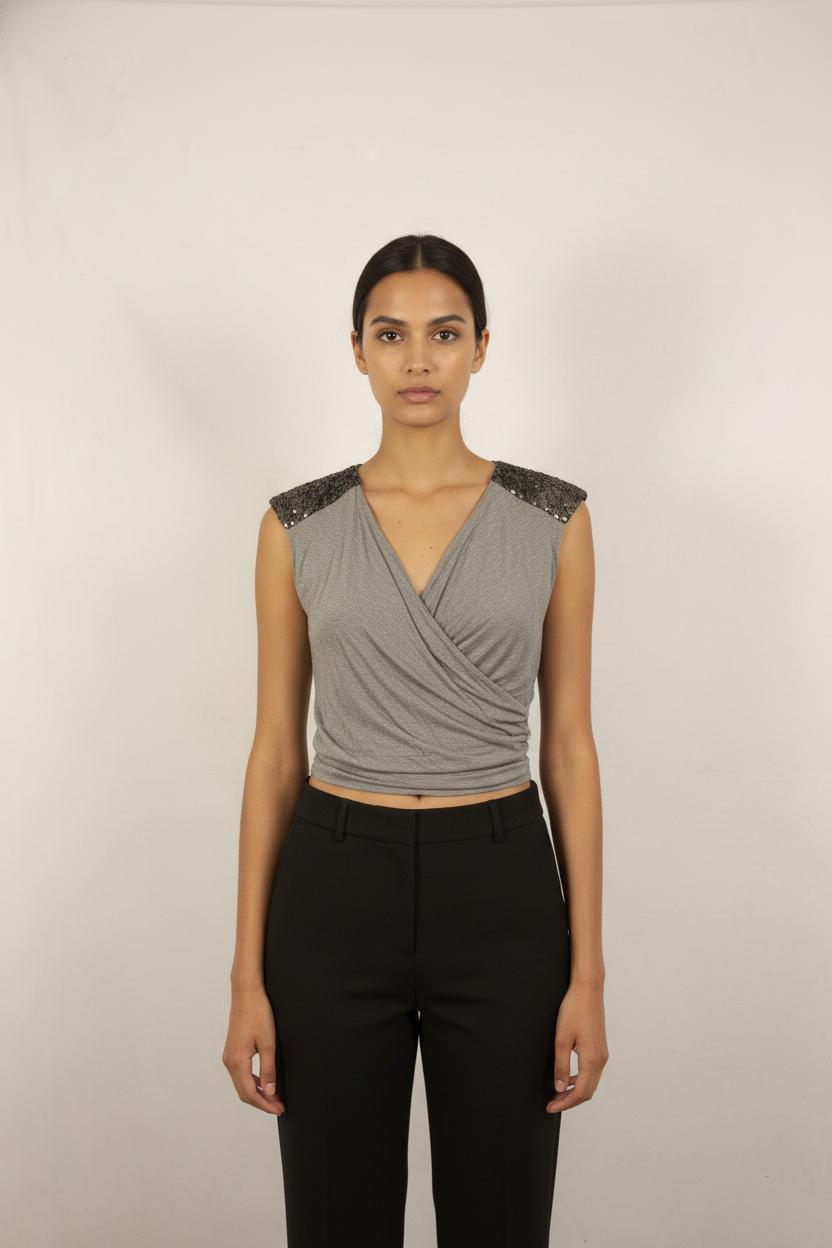Top Sans Manches Gris et Noir - Taille L/40