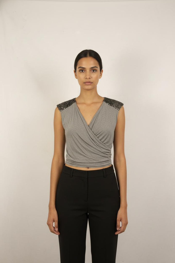 Top Sans Manches Gris et Noir - Taille L/40