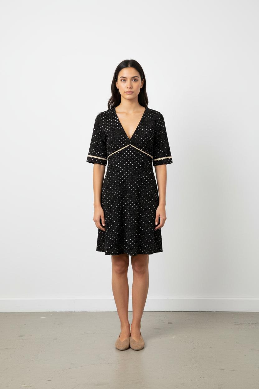Robe Courte Noire à Pois Blancs - Taille S/36