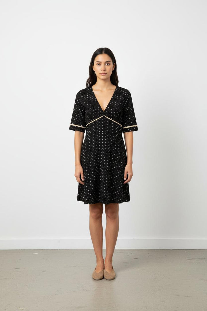 Robe Courte Noire à Pois Blancs - Taille S/36