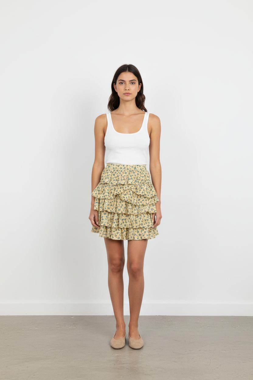 Jupe Volantée Jaune et Bleu - Taille XS/34
