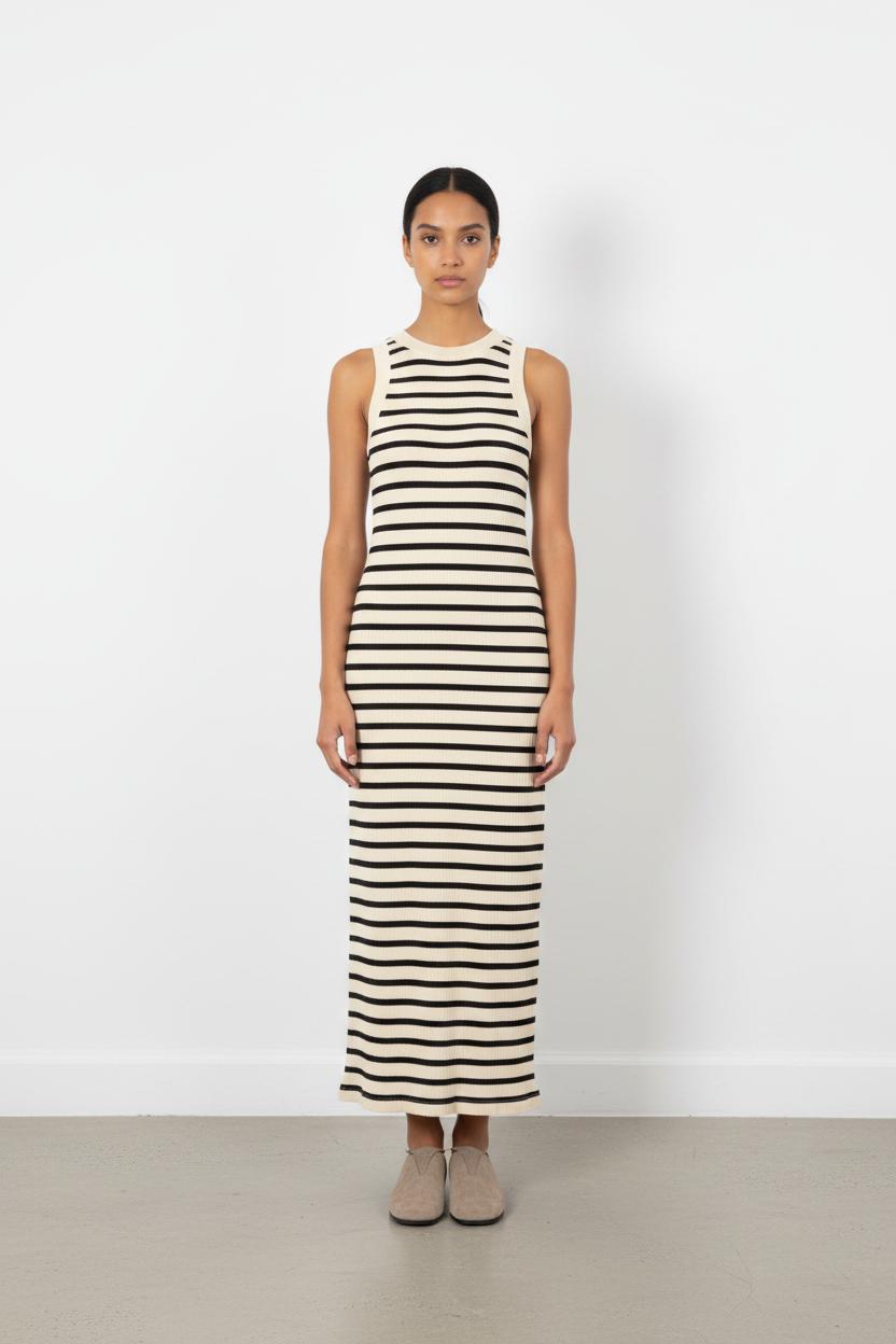 Robe Longue Beige et Noire - Taille M/38