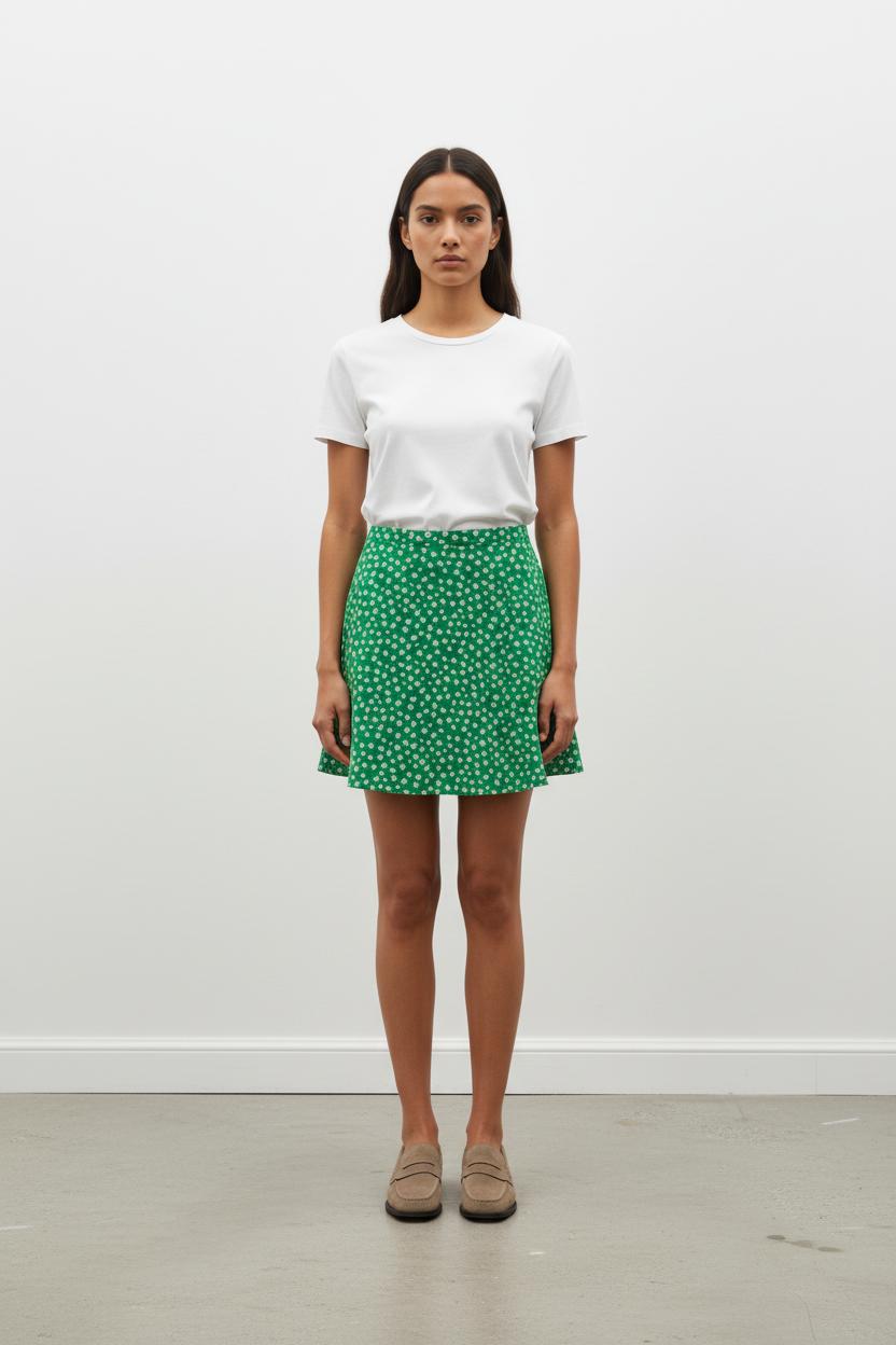 Jupe Évasée Verte et Blanche - Taille L/40
