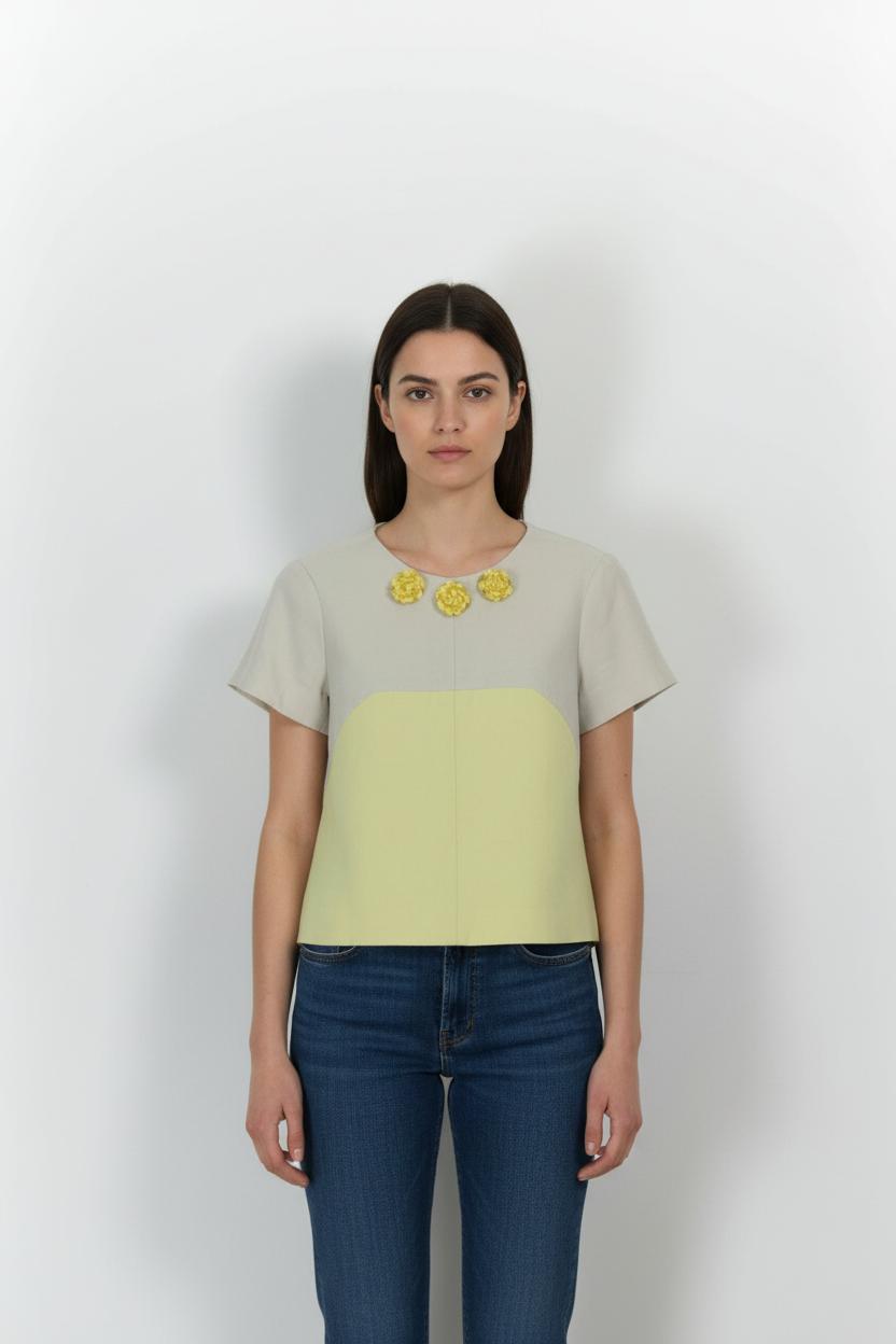 Blouse Jaune et Beige - Taille M/38 de la marque Tara Jarmon | PARAD54243 - Vendu par Paradigme - Image 1