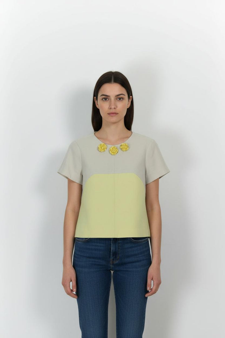 Blouse Jaune et Beige - Taille M/38 de la marque Tara Jarmon | PARAD54243 - Vendu par Paradigme - Image 1