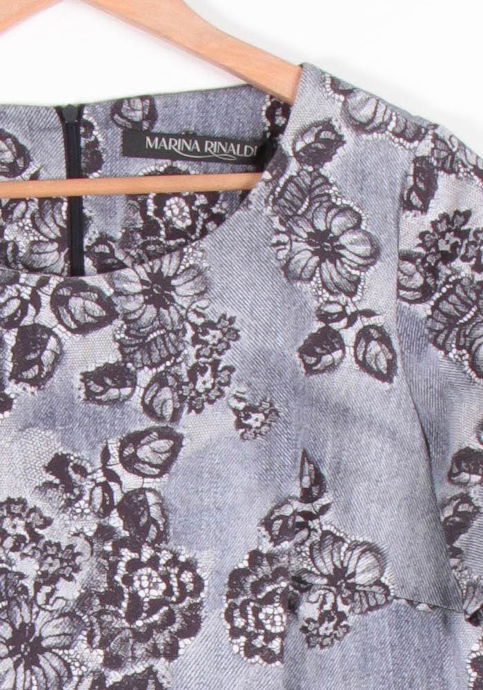 Robe Fleurie Bleue et Noire - Taille XXL/44 de la marque Marina Rinaldi | PARAD54608 - Vendu par Paradigme - Image 3