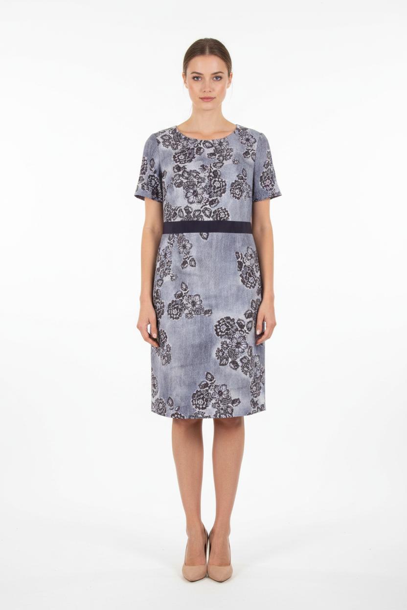 Robe Fleurie Bleue et Noire - Taille XXL/44 de la marque Marina Rinaldi | PARAD54608 - Vendu par Paradigme - Image 1