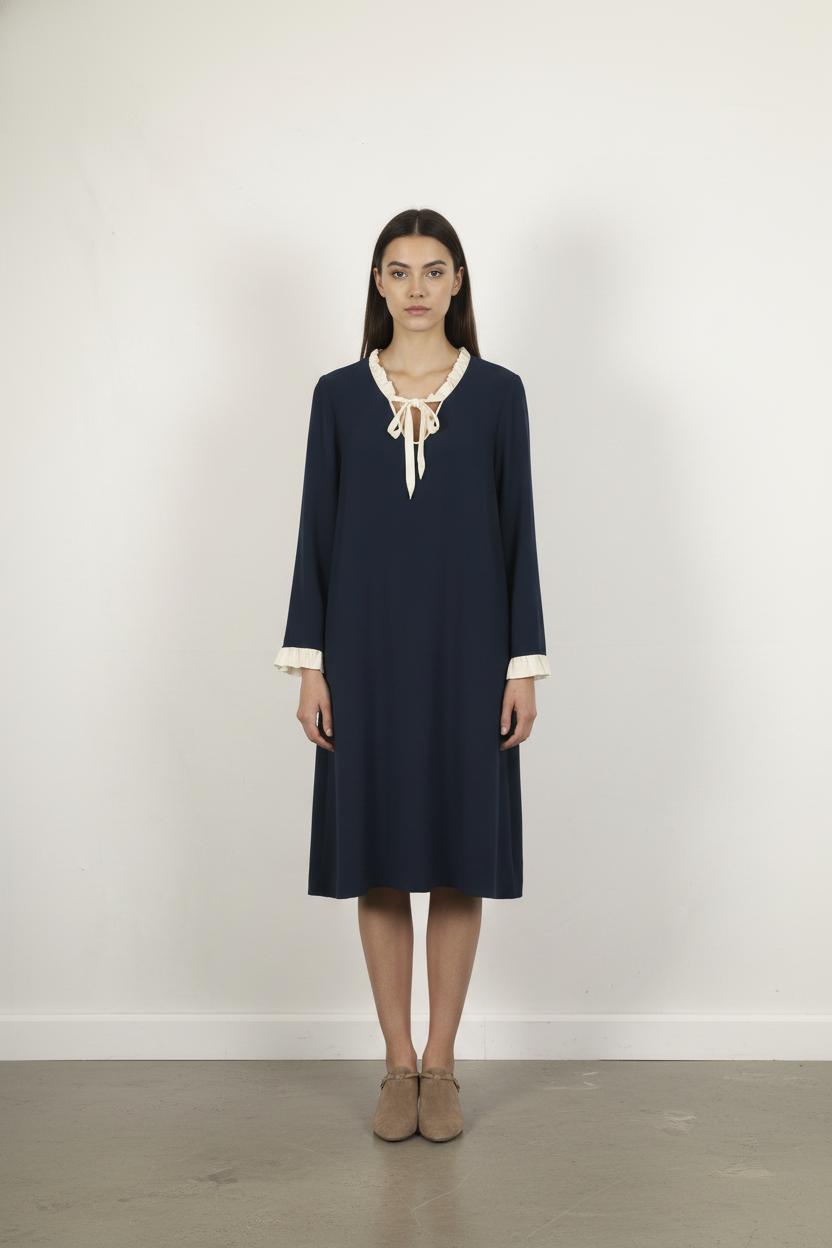 Robe Midi Bleu et Écru - Taille XL/42