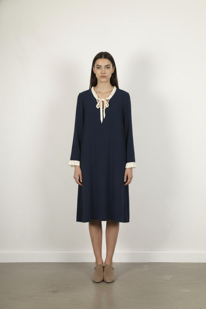 Robe Midi Bleu et Écru - Taille XL/42