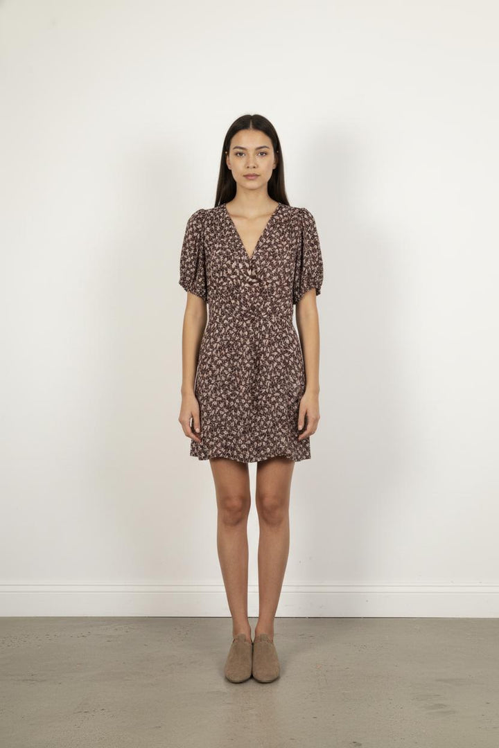 Robe Fleurie Marron et Blanche - Taille XS/34
