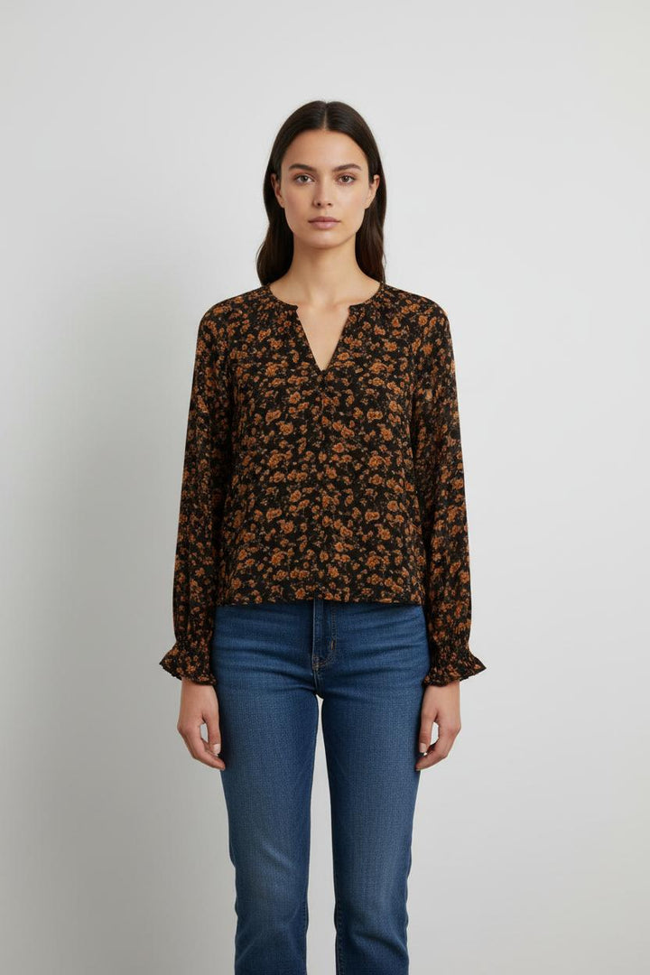 Blouse Noire et Orange - Taille S/36