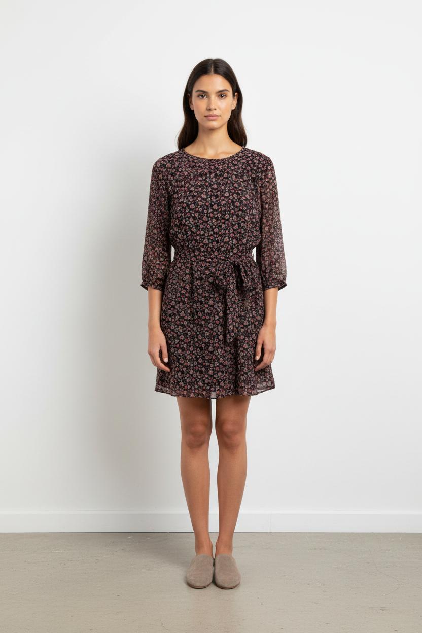 Robe Courte Noire à Fleurs - Taille S/36