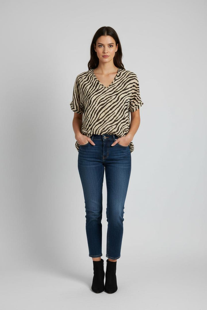 Blouse Noire et Beige - Taille S/36
