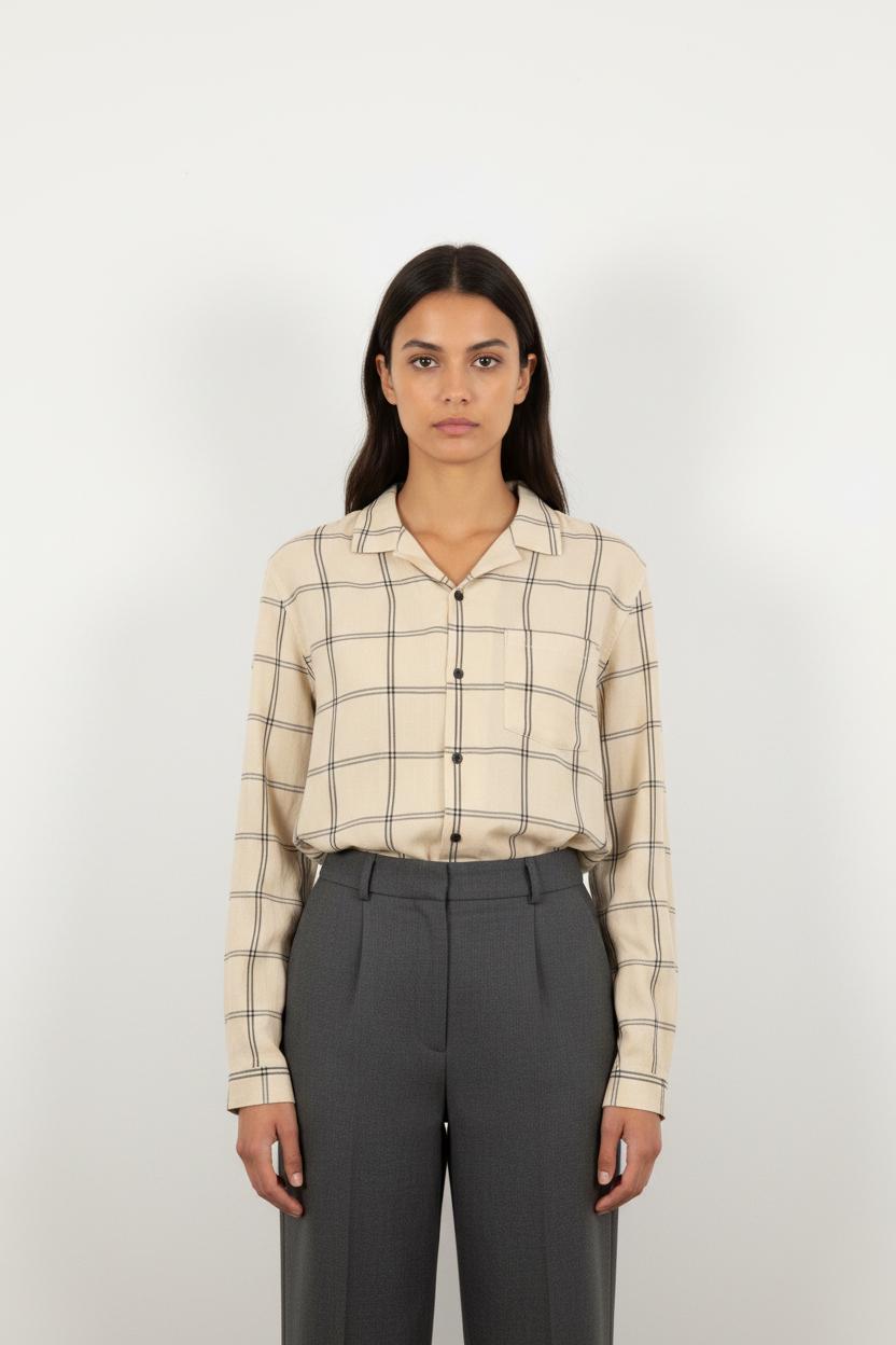 Chemise À Carreaux Beige et Noire - Taille M/38
