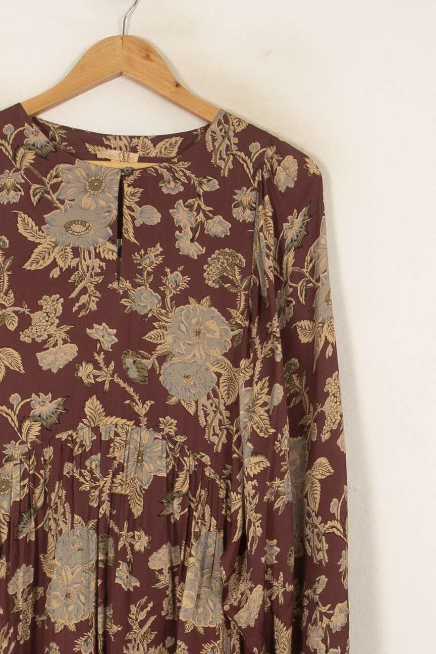 Robe Fleurie Bordeaux et Beige - Taille S/36 de la marque Louise Misha | PARAD55019 - Vendu par Paradigme - Image 3