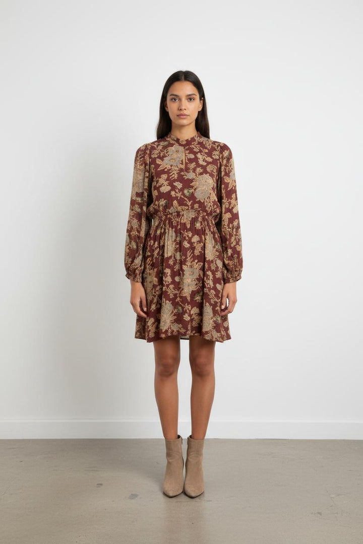 Robe Fleurie Bordeaux et Beige - Taille S/36