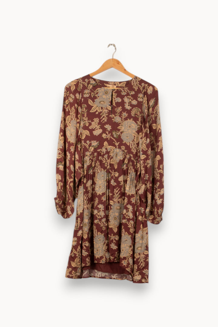 Robe Fleurie Bordeaux et Beige - Taille S/36 de la marque Louise Misha | PARAD55019 - Vendu par Paradigme - Image 2