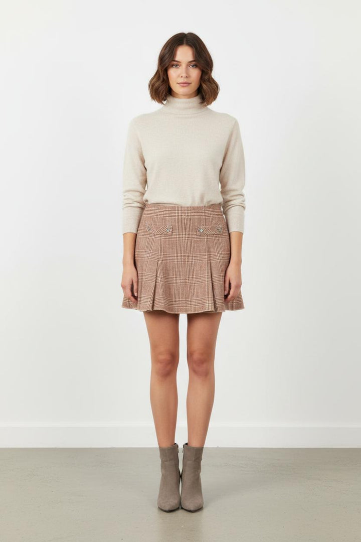 Jupe Plissée Carreaux Bordeaux et Beige - Taille L/40