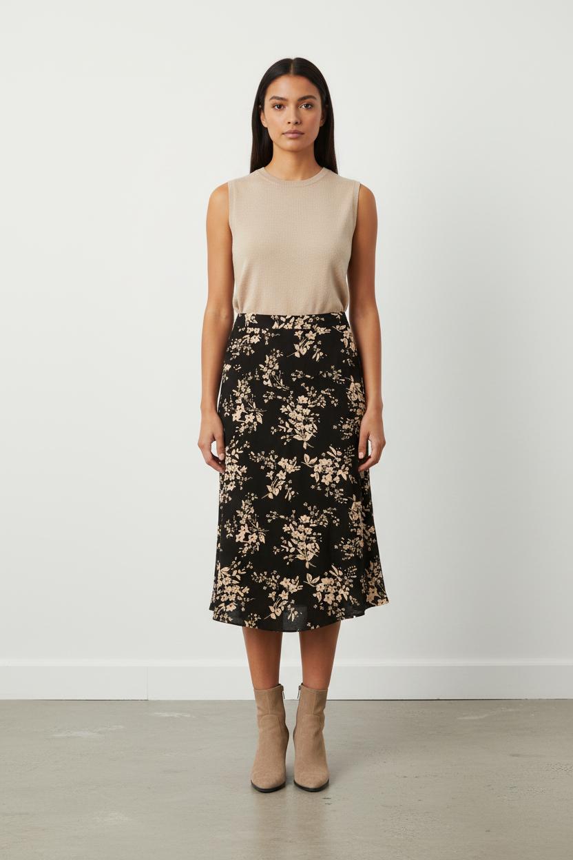 Jupe Midi Noire et Beige - Taille S/36