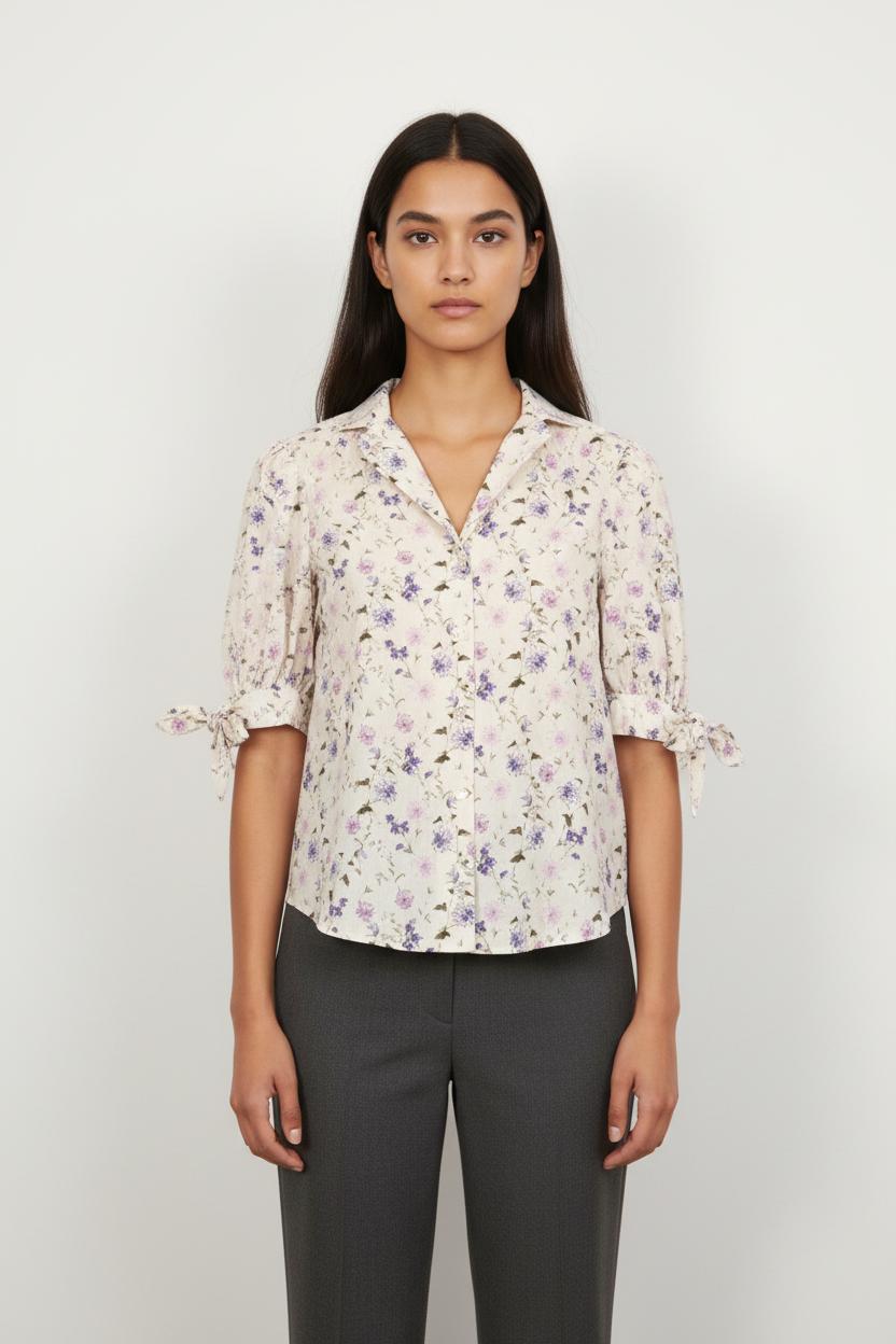 Blouse Écrue et Violette - Taille L/40