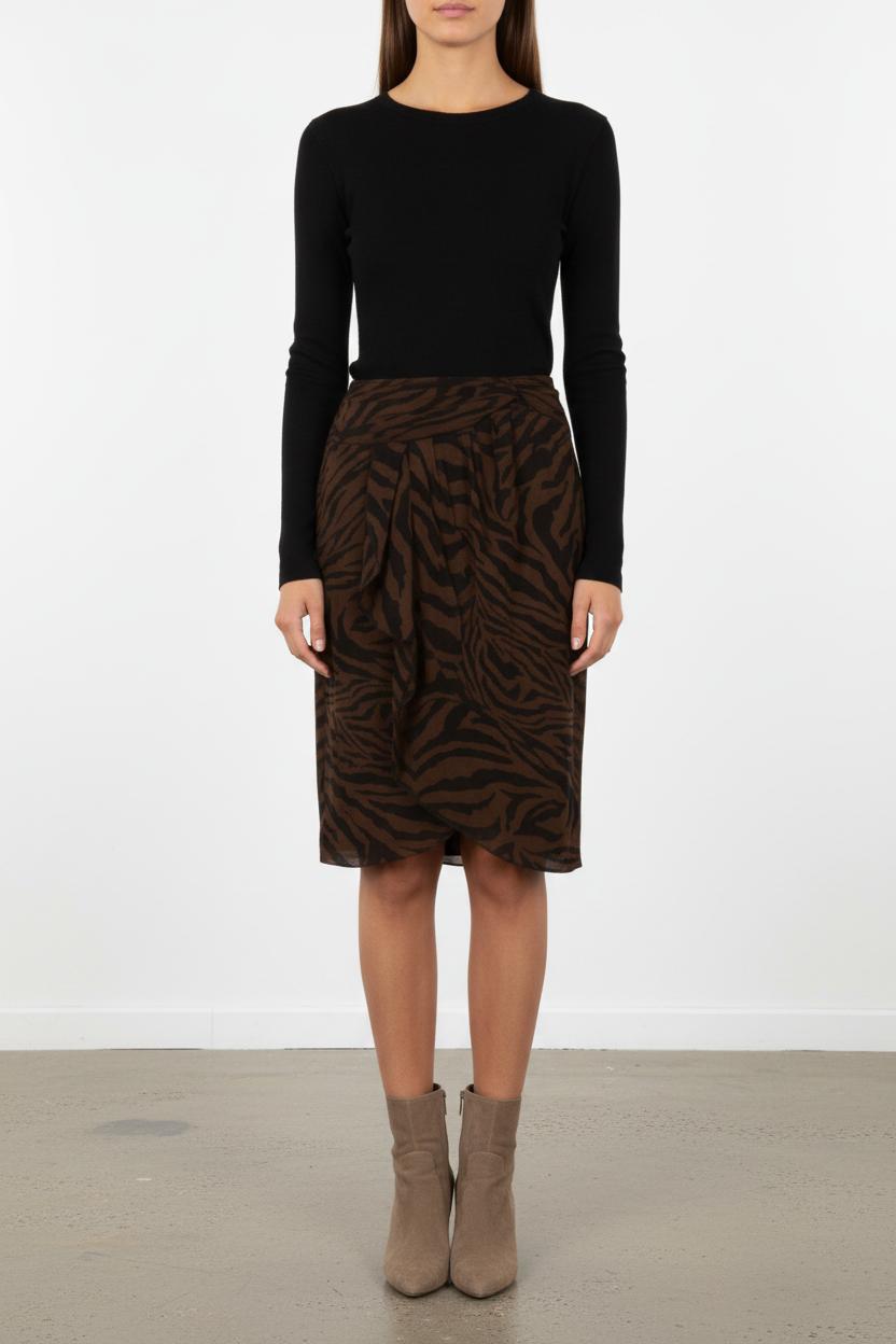Jupe Imprimée Marron et Noire - Taille S/36