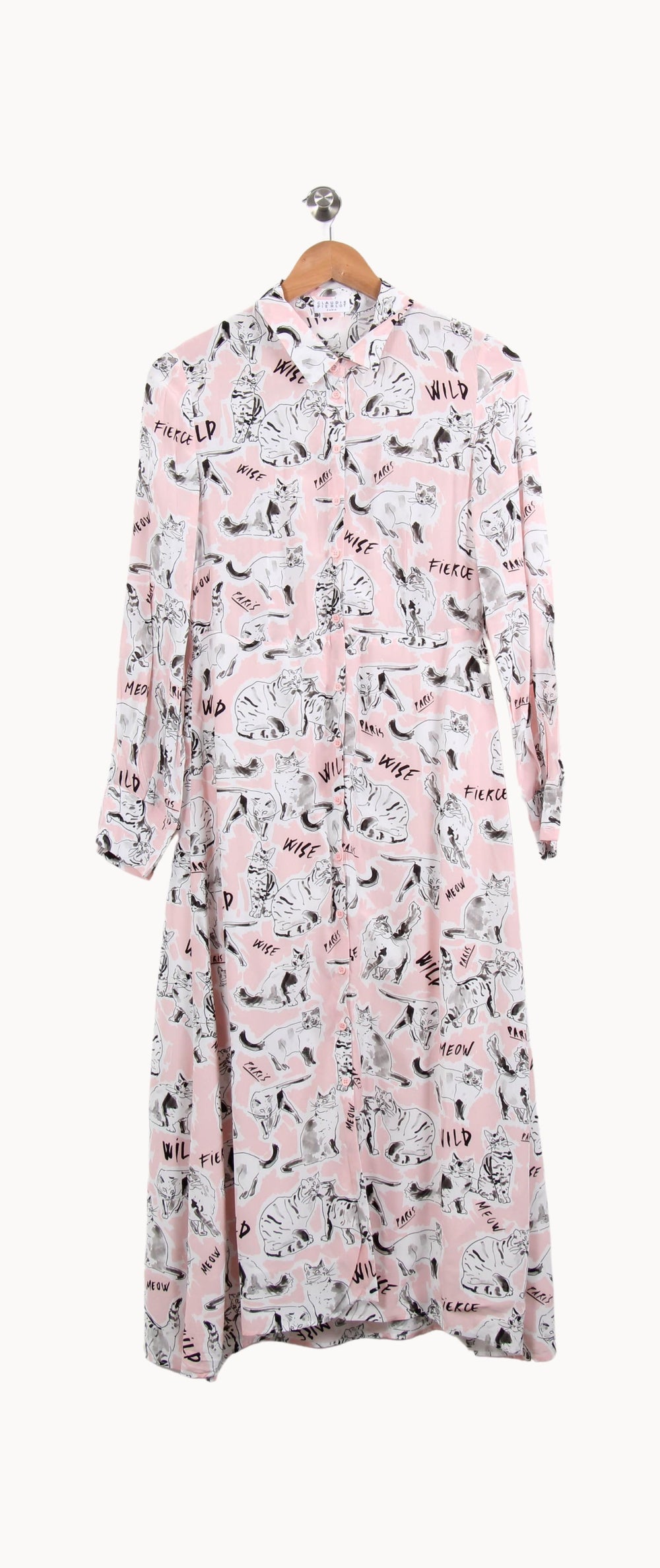 Robe chemise longue rose et blanche - Taille S/36 de la marque Claudie Pierlot | PARAD55091 - Vendu par Paradigme - Image 2