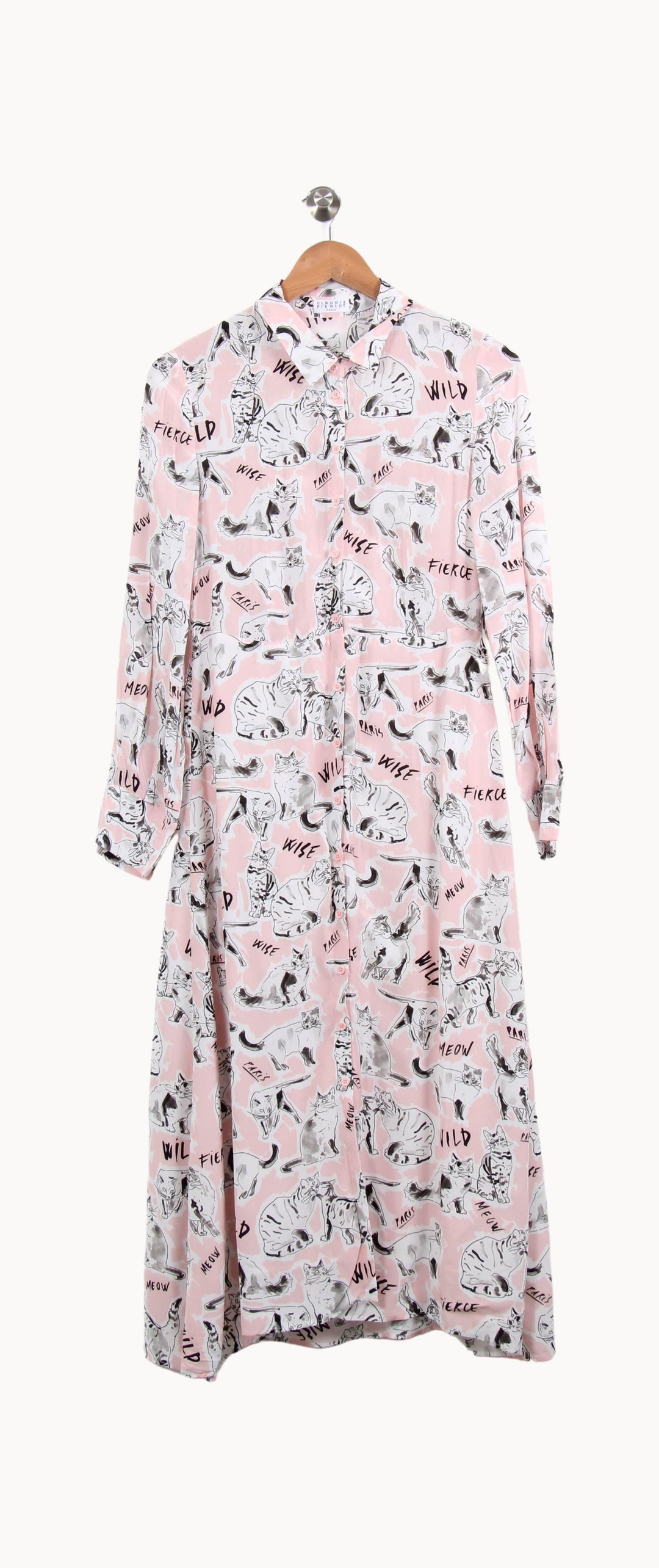 Robe chemise longue rose et blanche - Taille S/36 de la marque Claudie Pierlot | PARAD55091 - Vendu par Paradigme - Image 2