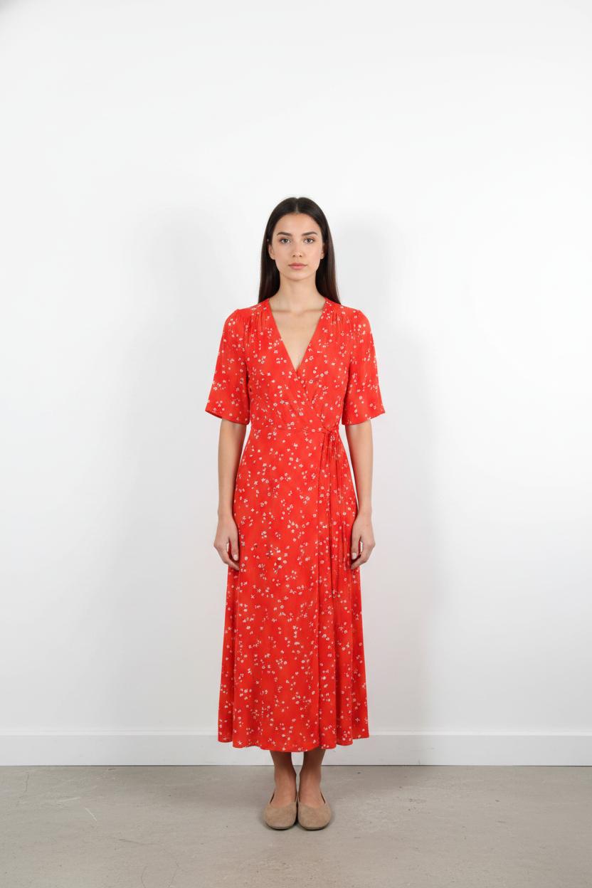 Robe Longue Rouge à Fleurs - Taille M/38