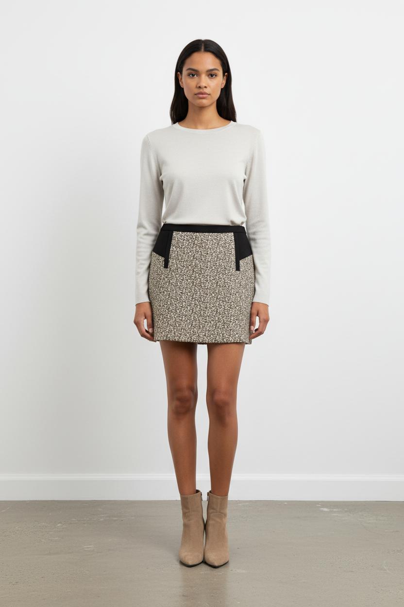 Jupe Courte Noire et Beige - Taille L/40