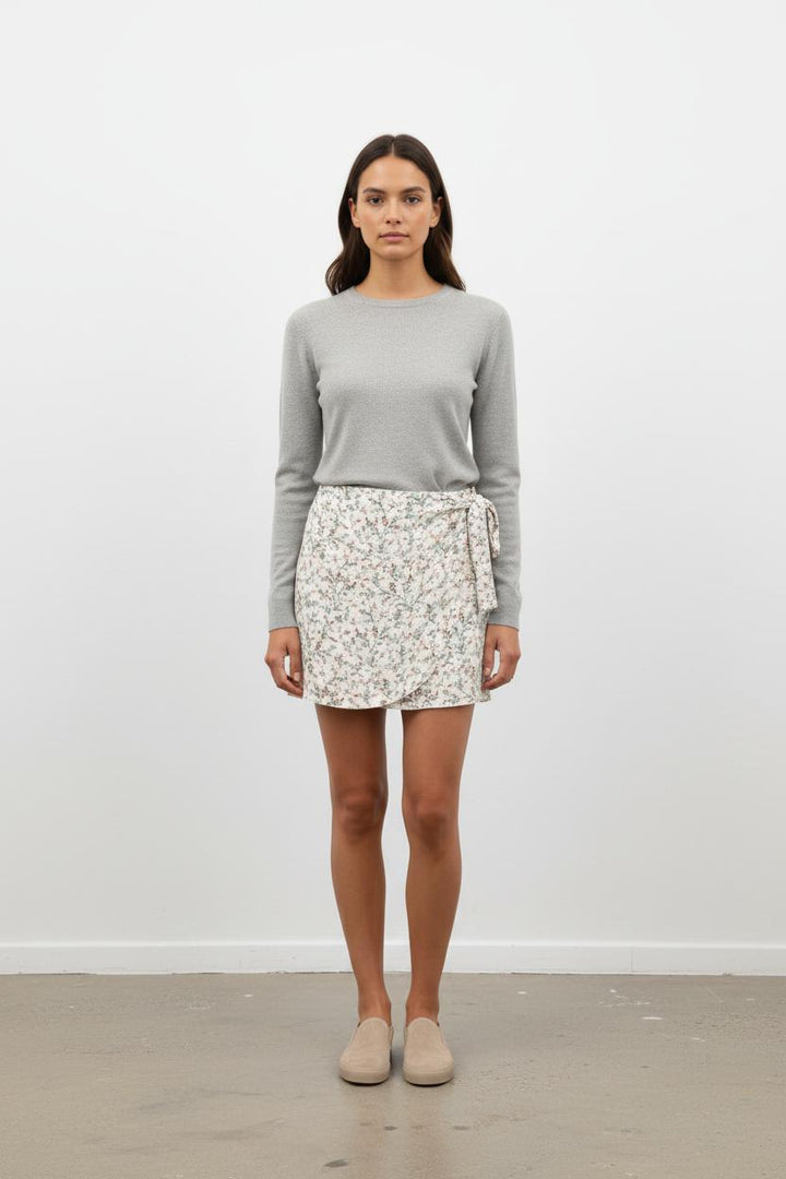 Jupe Portefeuille Blanche à Fleurs - Taille L/40