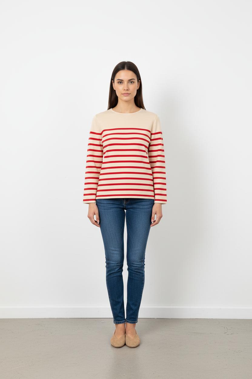 Marinière Rouge et Beige - Taille S/36