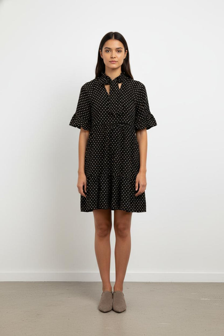 Robe Courte Noire à Pois Blancs - Taille S/36