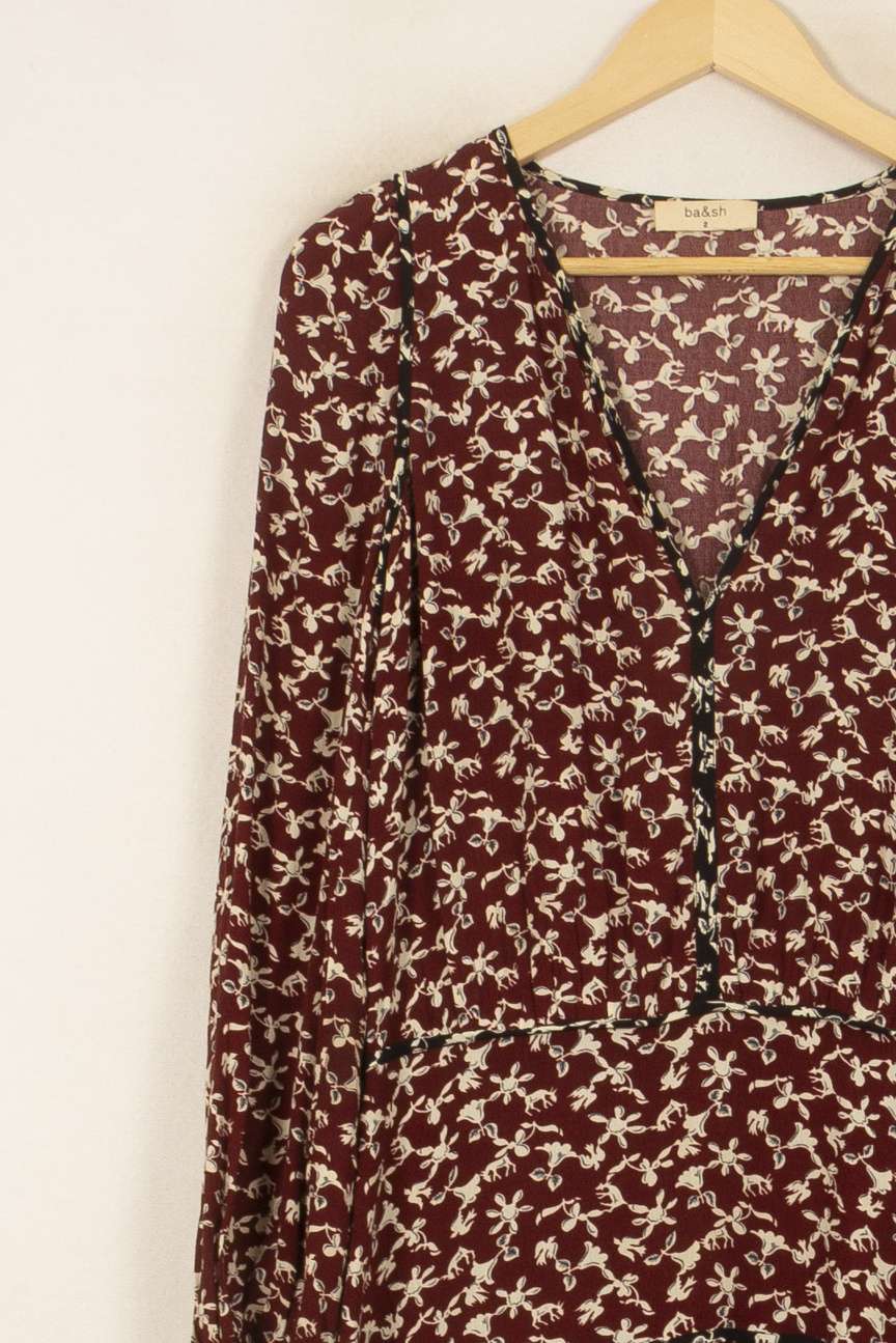 Robe Fleurie Bordeaux et Écru - Taille M/38 de la marque ba&sh | PARAD55206 - Vendu par Paradigme - Image 3