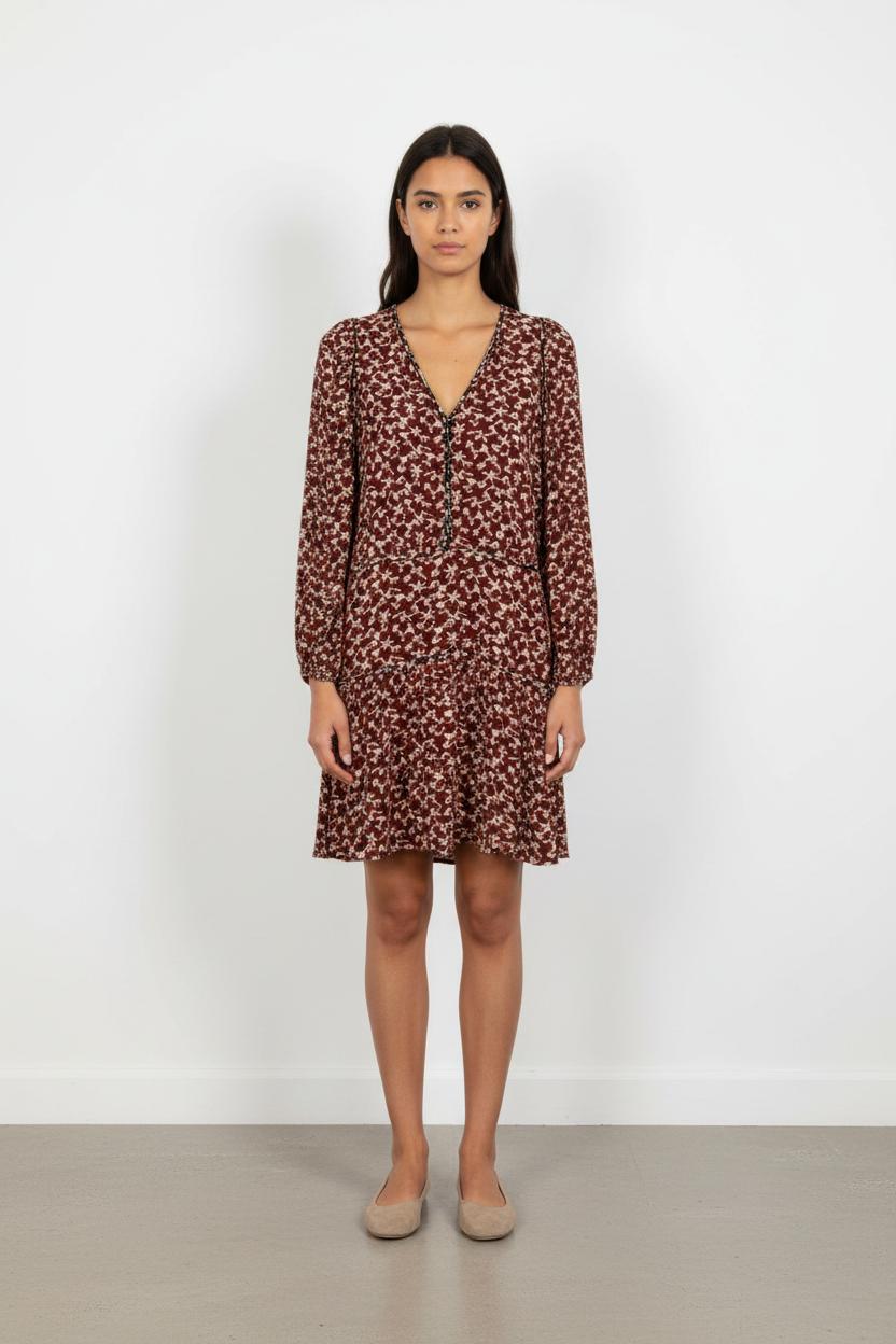 Robe Fleurie Bordeaux et Écru - Taille M/38
