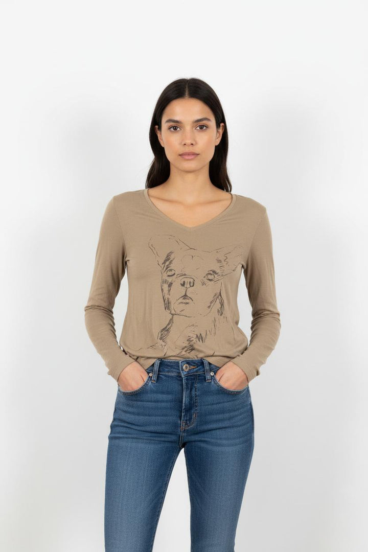 T-shirt Manches Longues Beige - Taille S/36