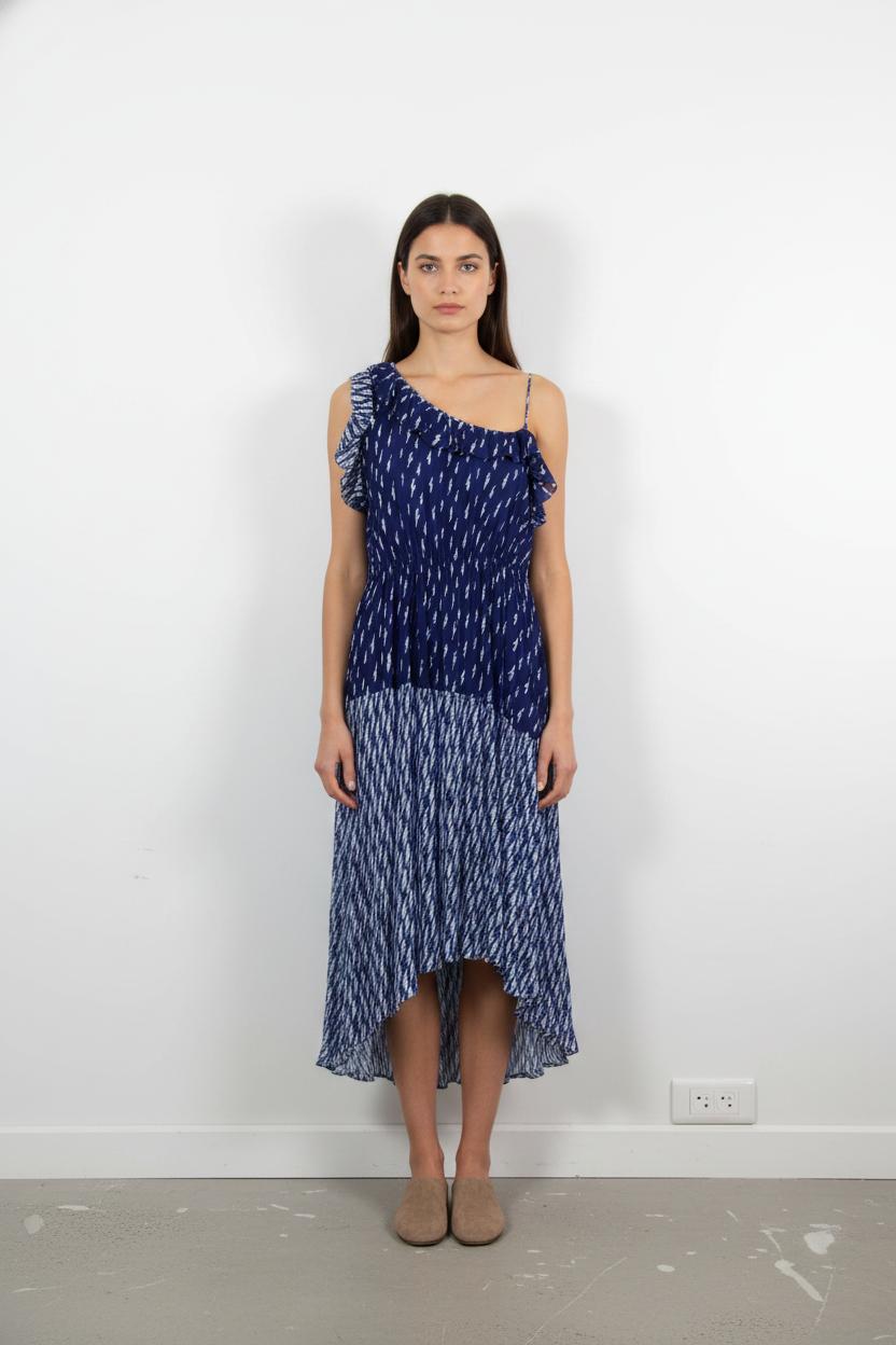 Robe Longue Bleue et Blanche - Taille L/40