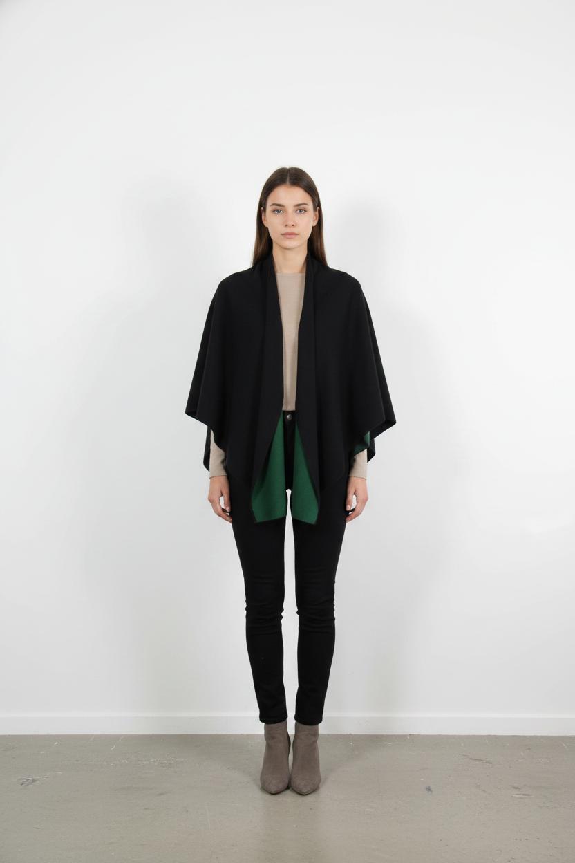 Poncho Noir et Vert - Taille T.U.
