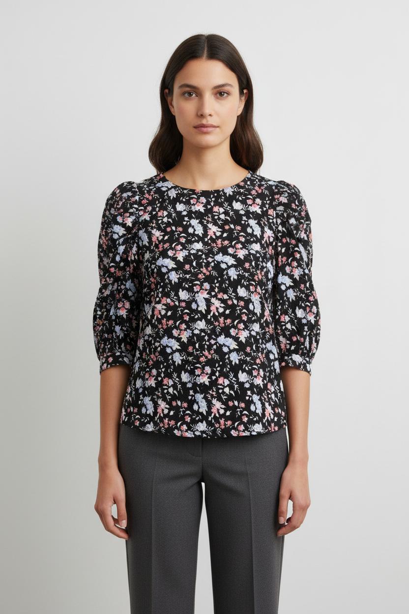 Blouse Noire et Fleurie - Taille L/40