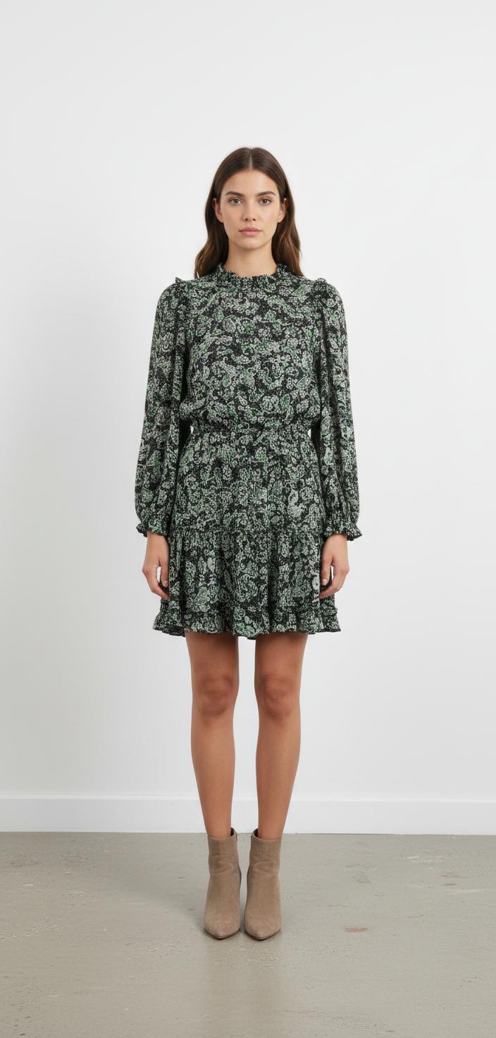 Robe Imprimée Verte et Noire - Taille M/38