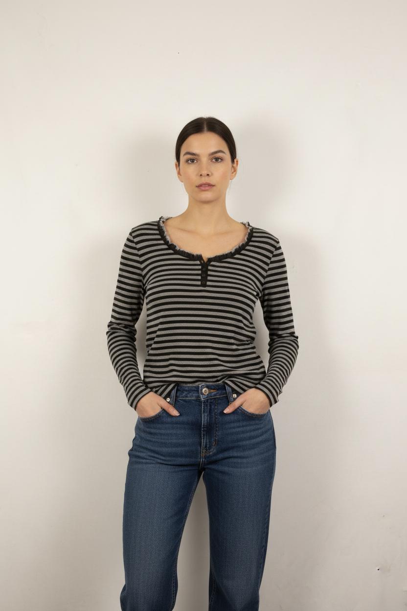 Tee-shirt Rayé Noir et Gris - Taille XXXL/46