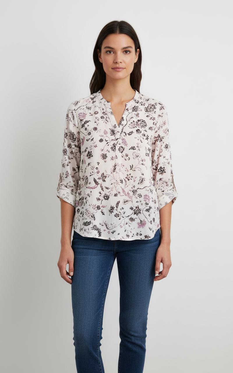 Blouse Fleurie Blanche et Noire - Taille S/36