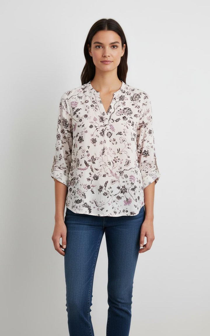 Blouse Fleurie Blanche et Noire - Taille S/36