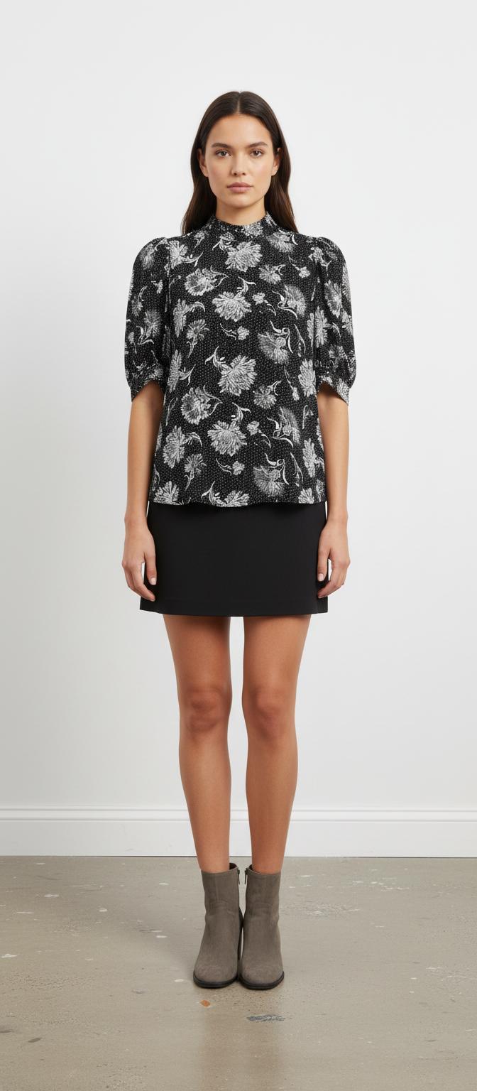 Robe Fleurie Noire et Blanche - Taille XS/34