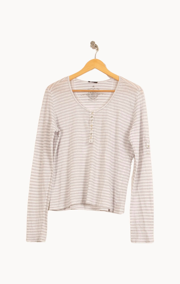 Tee-shirt Manches Longues Blanc et Gris - Taille L/40 de la marque IKKS | PARAD55486 - Vendu par Paradigme - Image 2