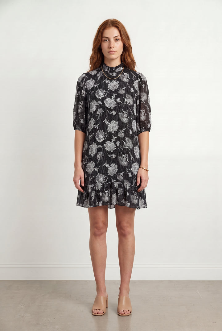 Robe Fleurie Noire et Blanche - Taille S/36 de la marque The Kooples | PARAD55638 - Vendu par Paradigme - Image 1